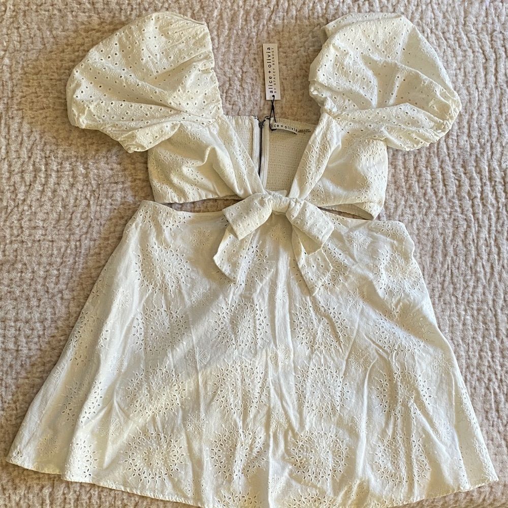 White Eyelet Puff Sleeve Dress